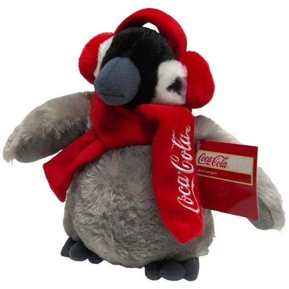 NEW Coca Cola Penguin w/ Coke Red Scarf Ear Muff Plush Stuffed Bean Bag 2015 NOS - Picture 5 of 13